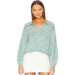 525 America Lattice Split Neck Collar Pull Over In Cyan Multi NWT